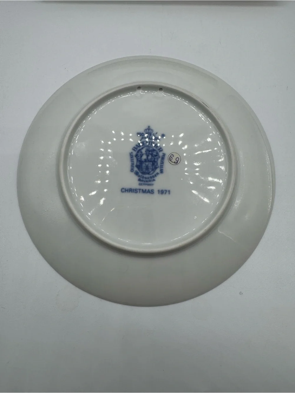Bavaria Germany Bareuther Christmas Plate Year 1971 Weihnachten Blue and White